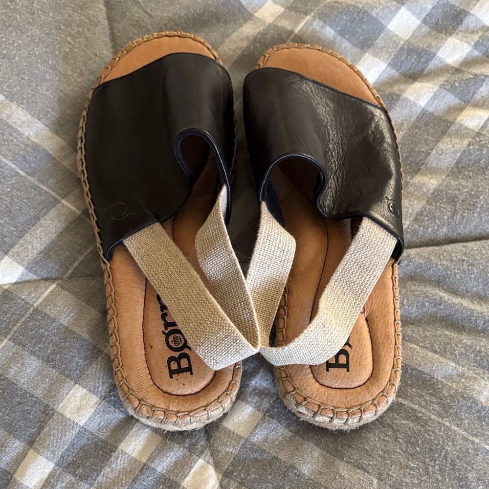 Never been worn!  Born Black Leather Slide Sandals